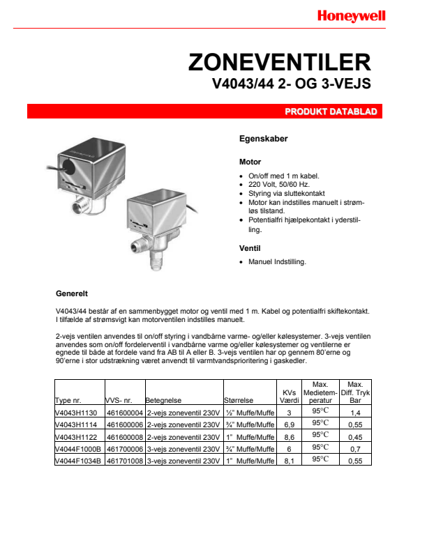 

Honeywell Home Zoneventil V4043 44 2og 3 vejs

